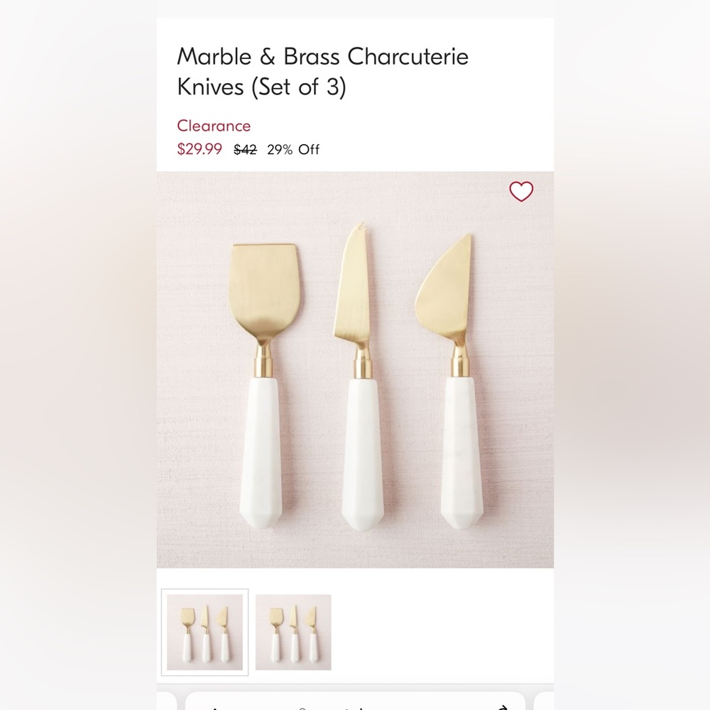 West Elm Marble & Brass Cheese Knives (set of 3)